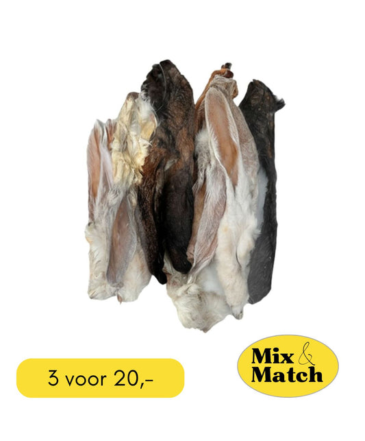 mix en match konijnenoren met haar 3 voor 20 euro