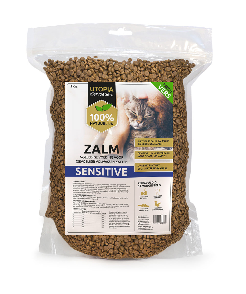 Zalm sensitive kattenvoer voor gevoelige katten 5 KG Utopia diervoeders