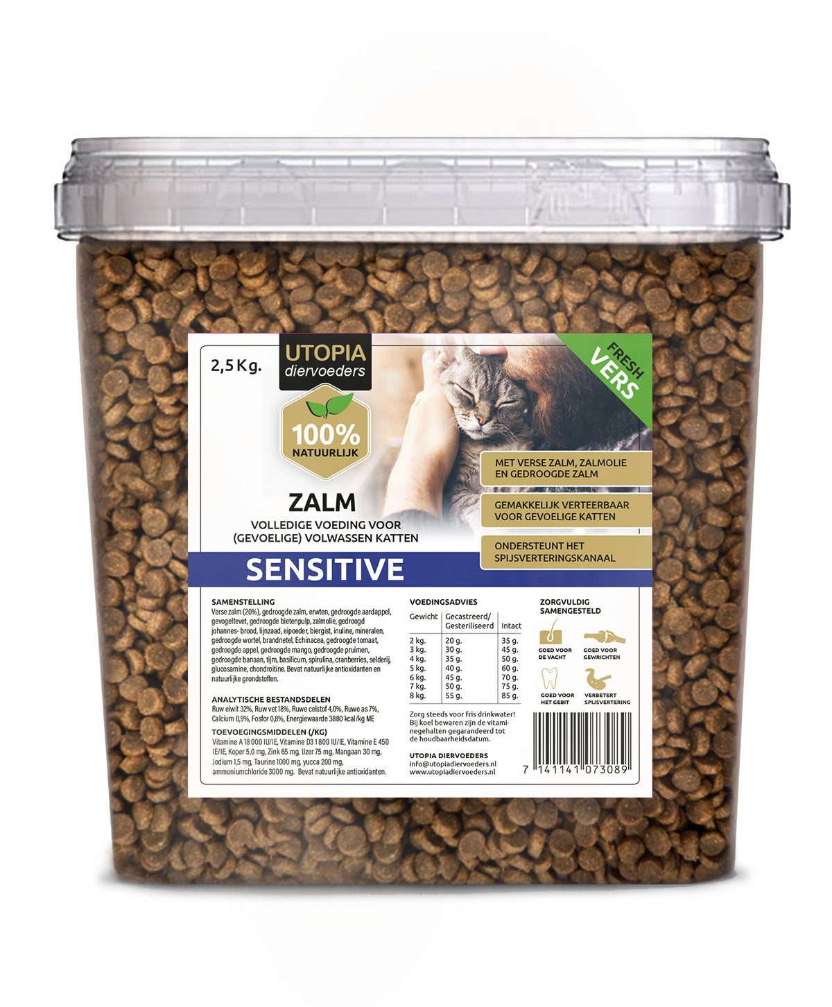 Zalm sensitive kattenvoer voor gevoelige katten 2,5 kg Utopia diervoeders
