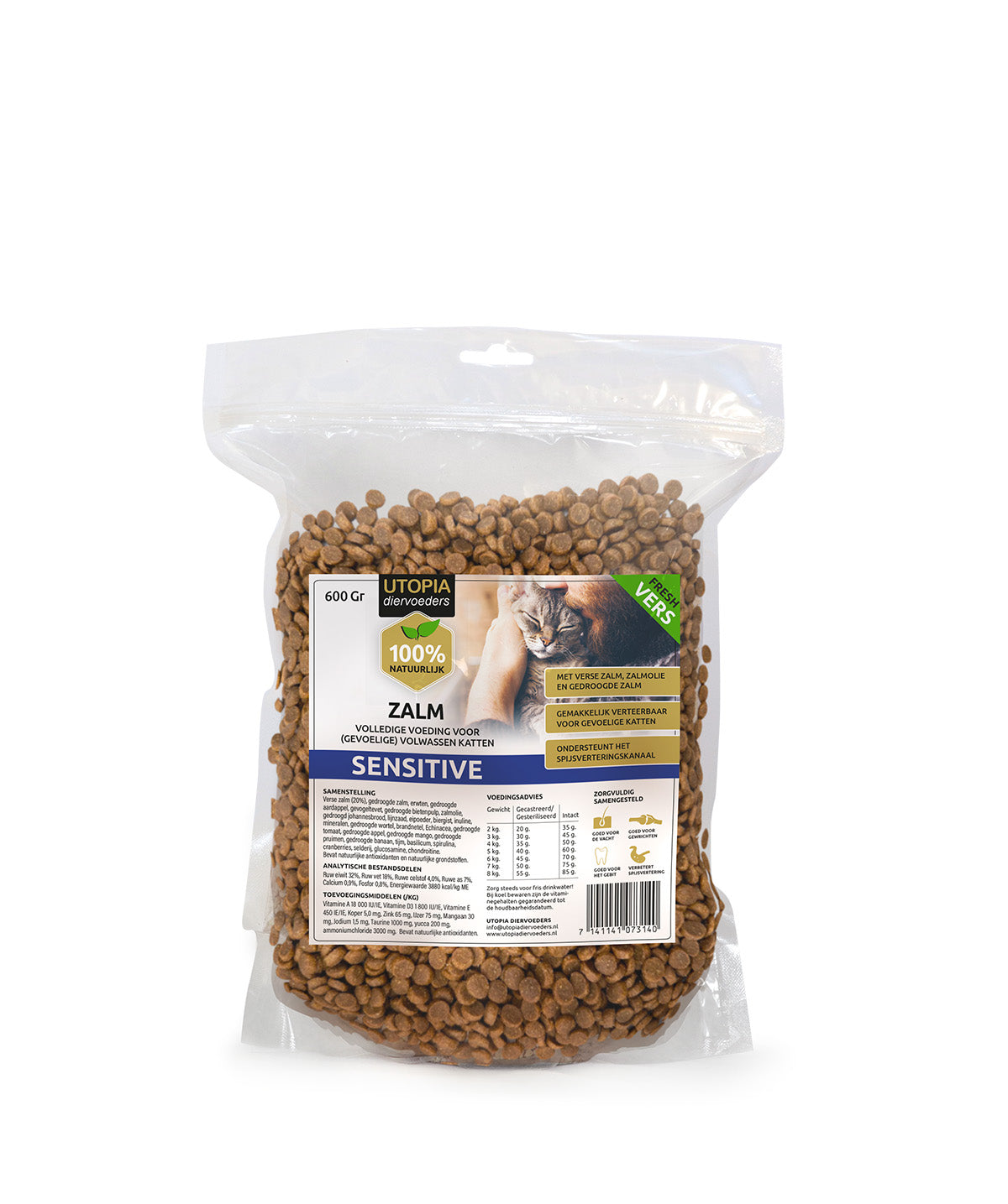 Zalm sensitive kattenvoer voor gevoelige katten 600 gr Utopia diervoeders